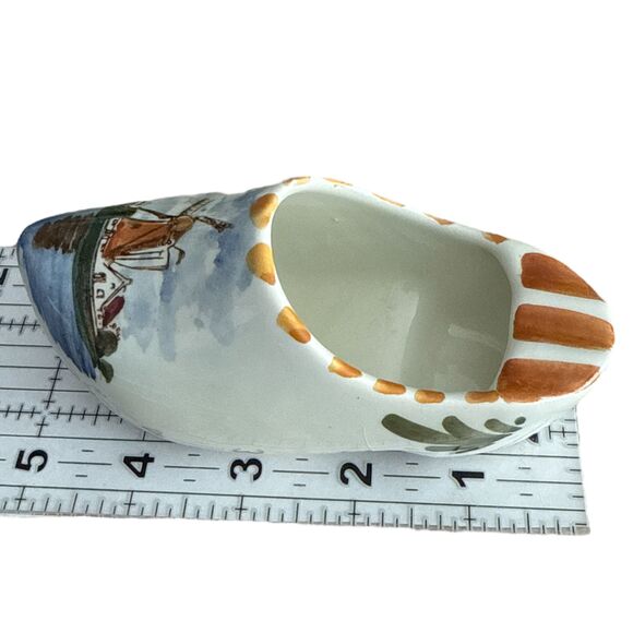 Vintage Delft Hand Painted Holland Dutch Clog Ashtray Polychrome Windmill 4.5” - Picture 8 of 10